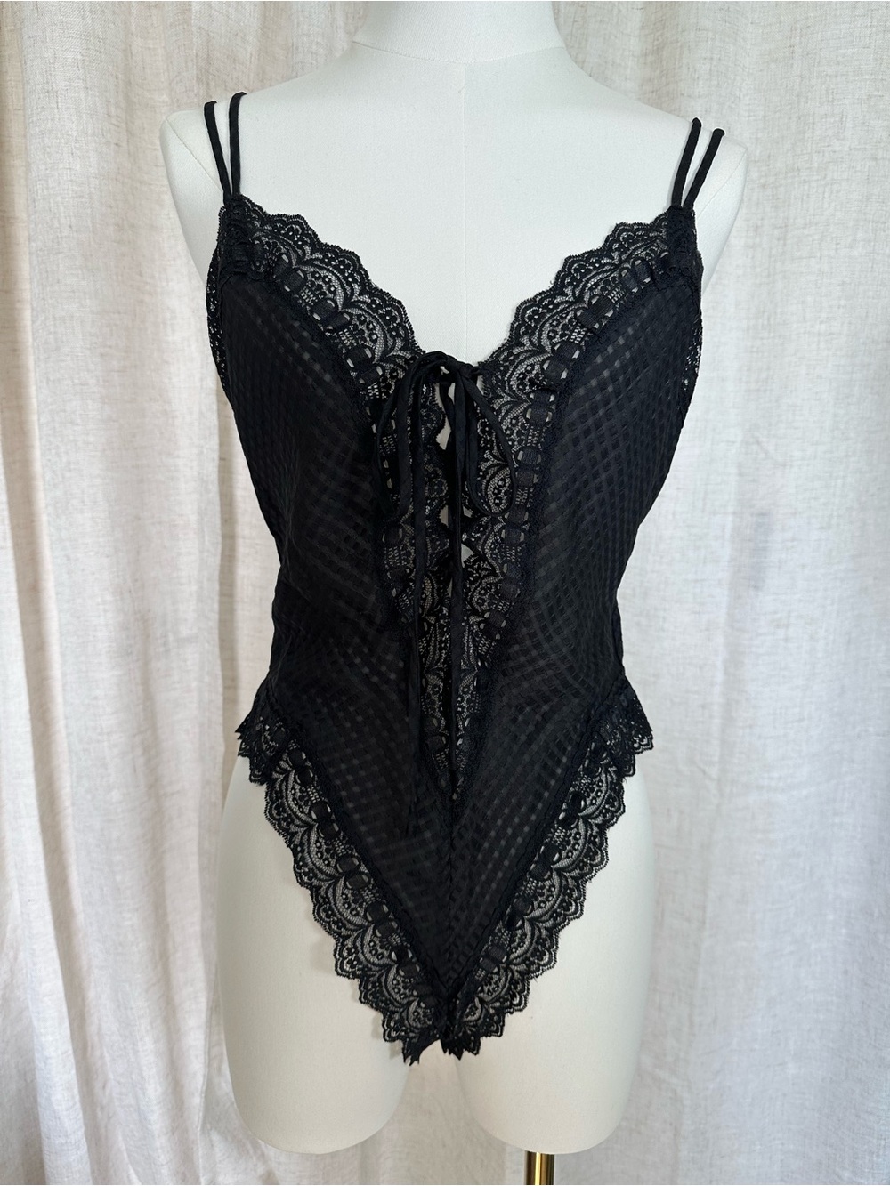 Vintage Black Lace Plunge Bodysuit